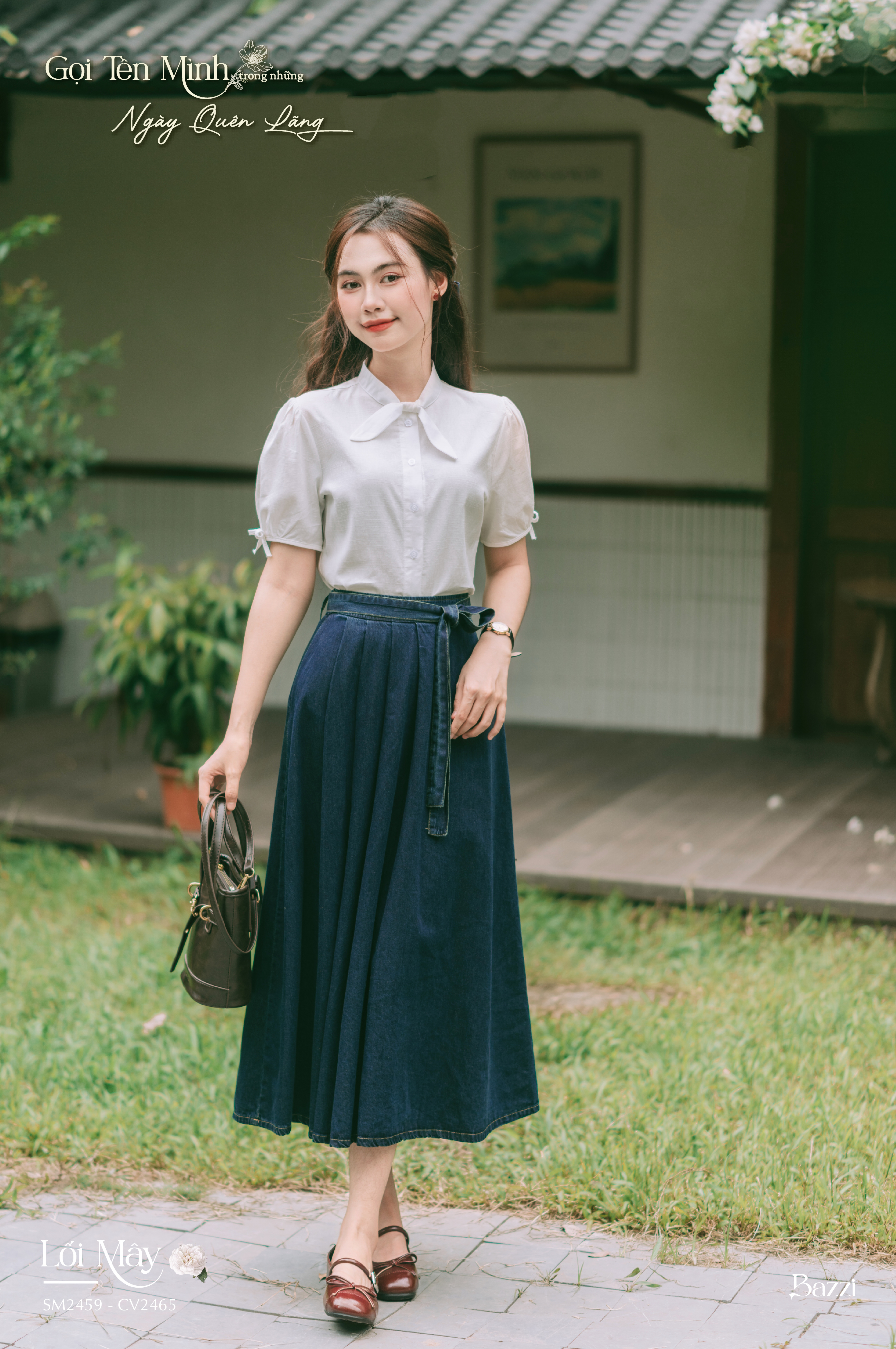 CV2465 - Chân váy bò xếp li trơn đai eo